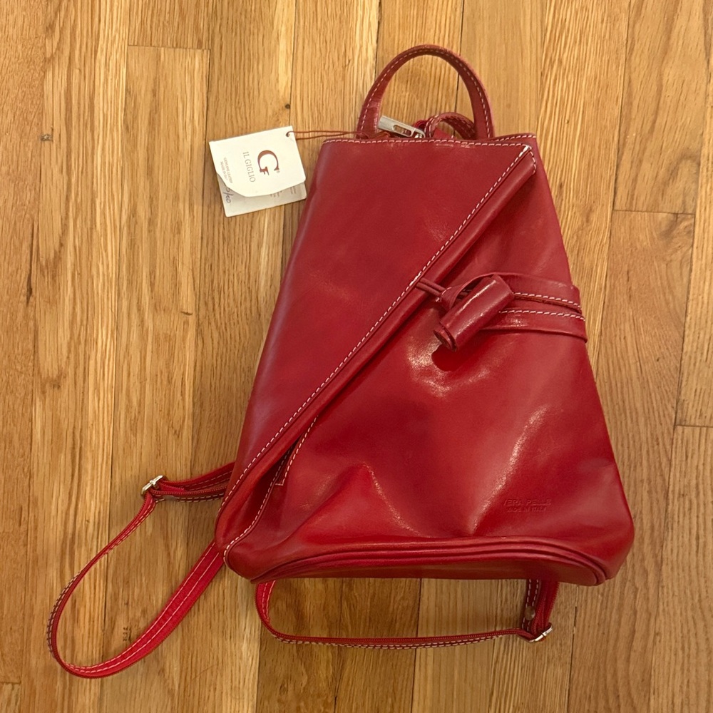 Elegant Red Leather Backpack